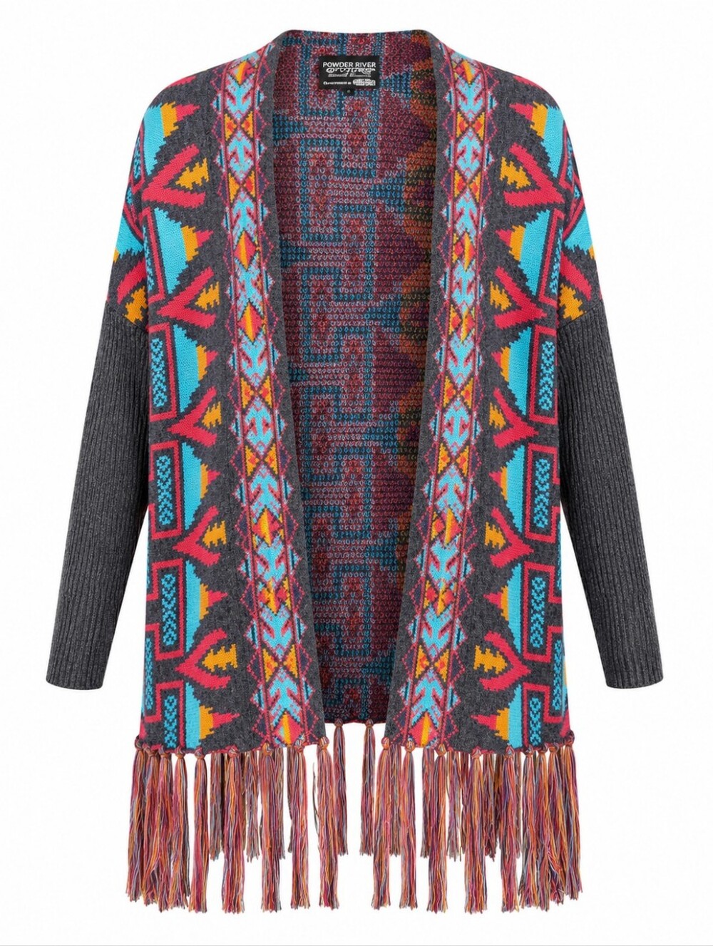 POWDER RIVER OUTFITTERS | Bold Southwestern Aztec Fringe Poncho Cardigan | M